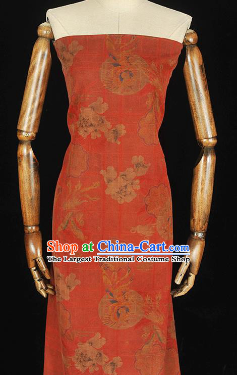 Chinese Cheongsam Red Cloth Fabric Traditional Silk Drapery Classical Phoenix Peony Pattern Gambiered Guangdong Gauze