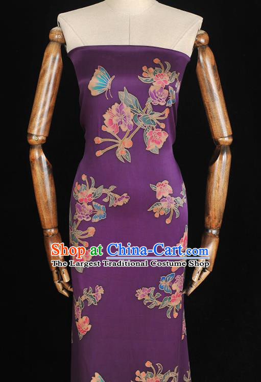 Chinese Classical Butterfly Flowers Pattern Jacquard Satin Traditional Cheongsam Cloth Silk Fabric Purple Gambiered Guangdong Gauze