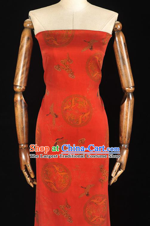 Chinese Classical Cloud Crane Pattern Silk Fabric Traditional Cheongsam Satin Cloth Red Gambiered Guangdong Gauze