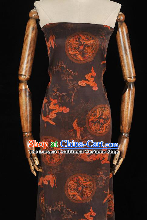 Chinese Traditional Cheongsam Satin Cloth Black Gambiered Guangdong Gauze Classical Cloud Crane Pattern Silk Fabric