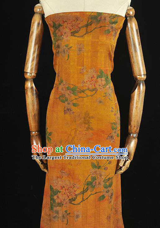 Chinese Traditional Yellow Silk Fabric Cheongsam Satin Cloth Classical Begonia Pattern Gambiered Guangdong Gauze