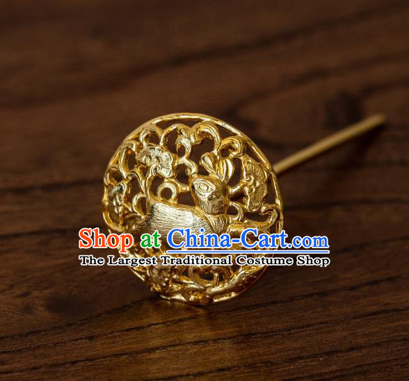 China Ancient Court Queen Hair Stick Hair Accessories Traditional Tang Dynasty Empress Gilding Rabbit Hairpin