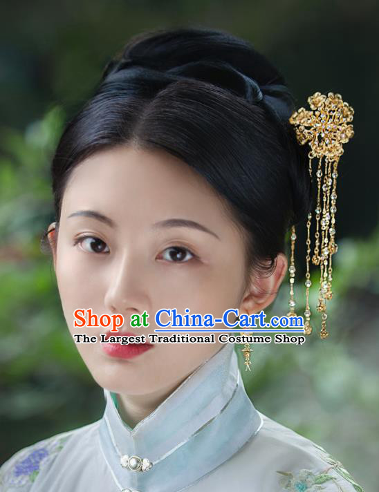 China Ancient Court Lady Hair Stick Ming Dynasty Gilding Viburnum Tassel Hairpin Traditional Hair Accessories