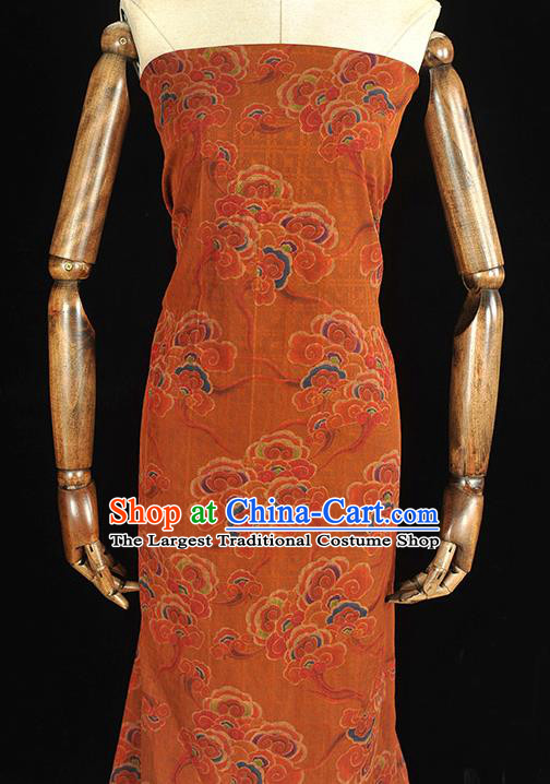 Chinese Traditional Jacquard Fabric Cheongsam Gambiered Guangdong Gauze Classical Clouds Pattern Orange Silk Cloth