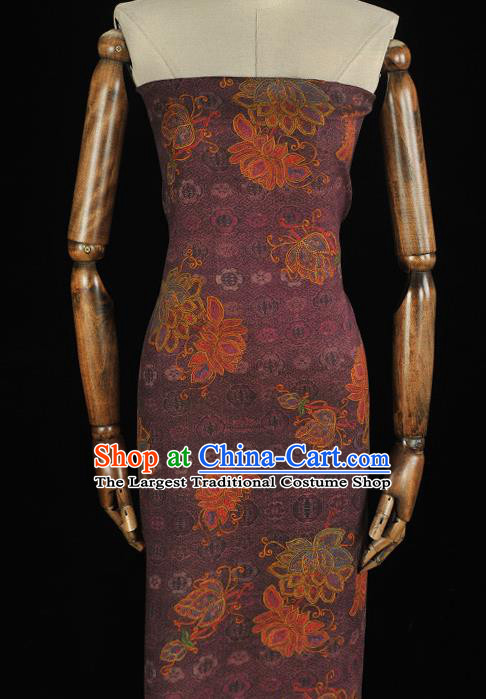 Chinese Classical Lotus Pattern Purple Silk Cloth Traditional Jacquard Fabric Cheongsam Gambiered Guangdong Gauze