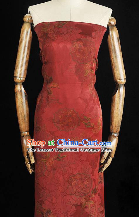 Chinese Cheongsam Red Gambiered Guangdong Gauze Classical Flowers Pattern Silk Material Traditional Satin Fabric