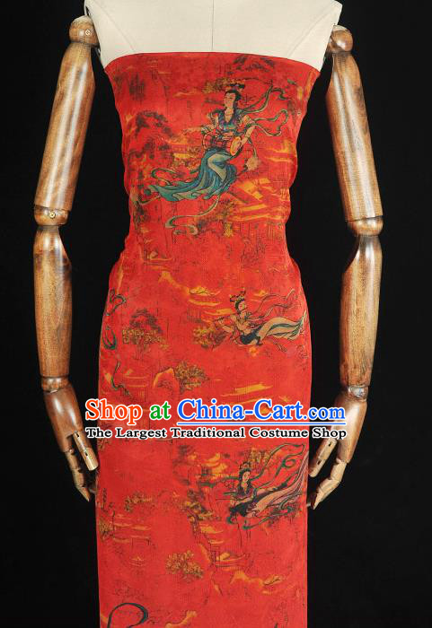 Chinese Classical Flying Goddess Pattern Silk Material Cheongsam Traditional Silk Fabric Red Gambiered Guangdong Gauze