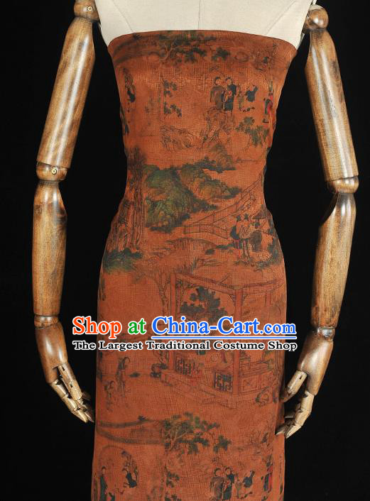 Chinese Classical Beauty Pattern Silk Fabric Traditional Cloth Material Cheongsam Brownish Red Gambiered Guangdong Gauze