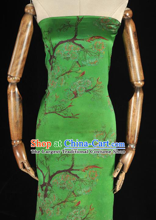 Chinese Classical Plum Blossom Pattern Silk Fabric Cheongsam Gambiered Guangdong Gauze Traditional Green Cloth Material