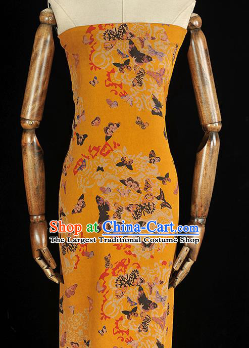 Chinese Traditional Butterfly Pattern Yellow Silk Fabric Cheongsam Gambiered Guangdong Gauze