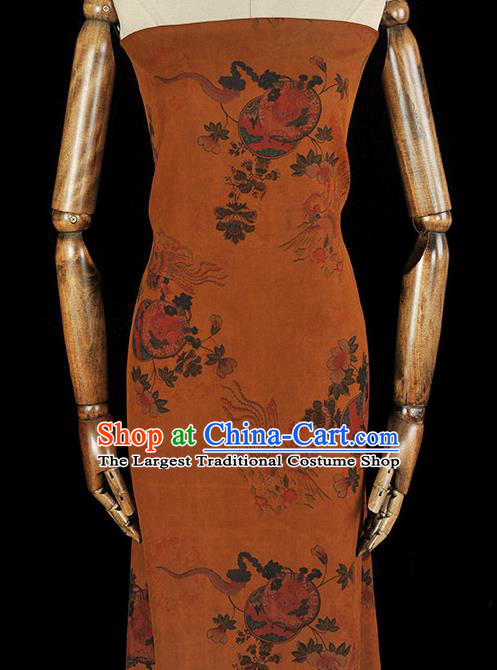 Chinese Traditional Phoenix Pattern Silk Fabric Classical Cheongsam Material Ginger Gambiered Guangdong Gauze