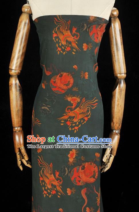 Chinese Gambiered Guangdong Gauze Classical Cheongsam Material Traditional Phoenix Pattern Atrovirens Silk Fabric