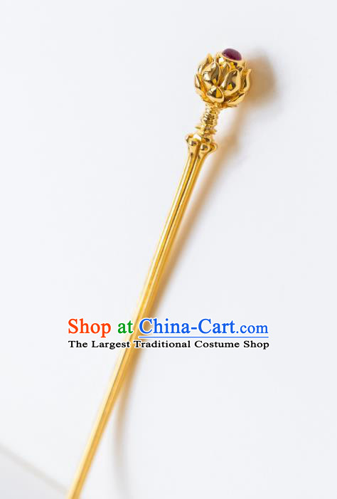 China Ancient Hanfu Hair Jewelry Ming Dynasty Gilding Lotus Hairpin Traditional Noble Lady Hair Accessories