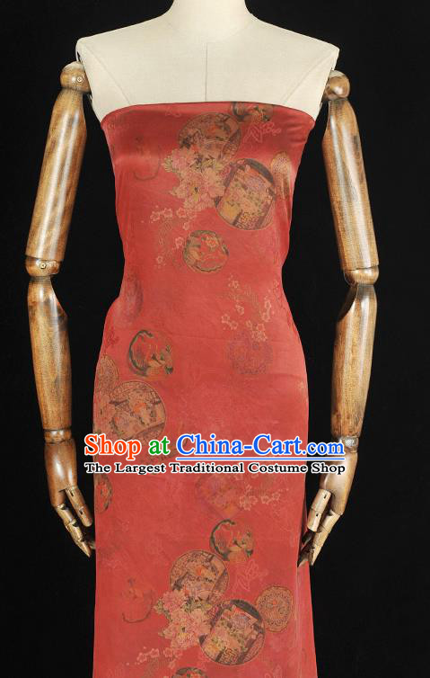 Top Chinese Traditional Pavilion Pattern Silk Material Classical Cheongsam Red Gambiered Guangdong Gauze Fabric