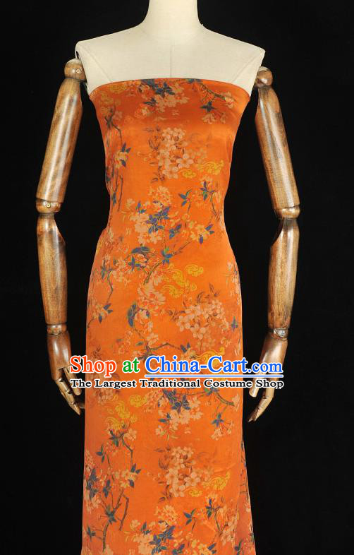 Top Chinese Classical Cheongsam Orange Gambiered Guangdong Gauze Fabric Traditional Peach Blossom Pattern Silk Material Jacquard Satin