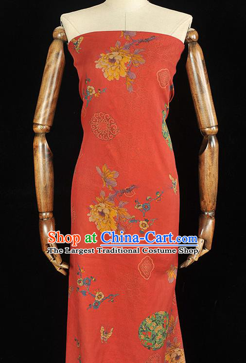 Red Gambiered Guangdong Gauze Chinese Classical Cheongsam Satin Material Traditional Peony Butterfly Pattern Silk Fabric