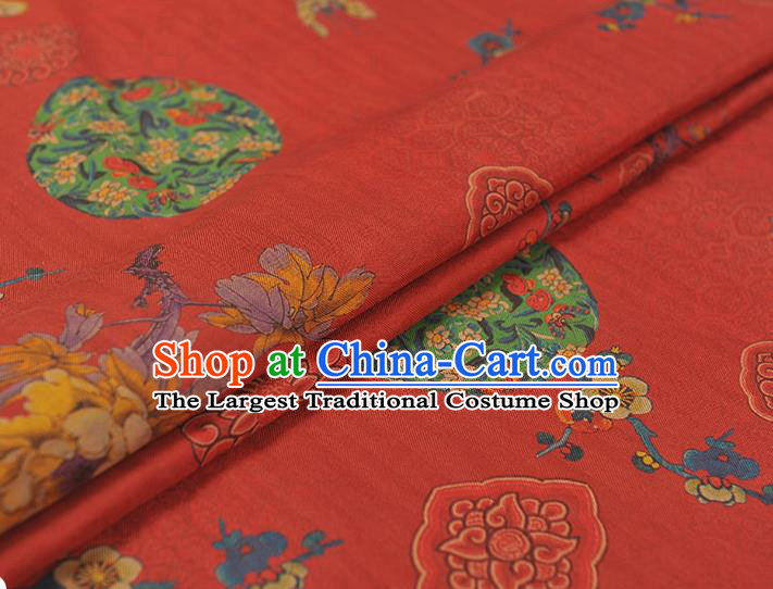 Red Gambiered Guangdong Gauze Chinese Classical Cheongsam Satin Material Traditional Peony Butterfly Pattern Silk Fabric