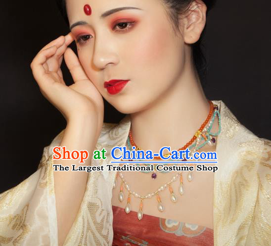 Chinese Ancient Imperial Consort Accessories Traditional Tang Dynasty Necklace Amazonite Jewelry