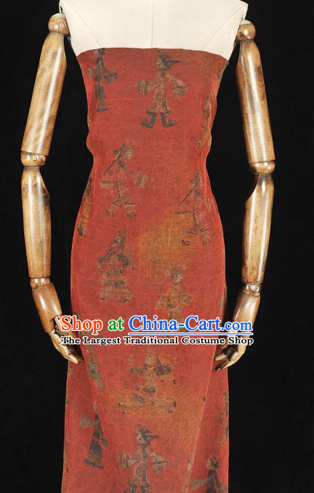 Chinese Classical Shadow Puppetry Pattern Red Silk Fabric Traditional Gambiered Guangdong Gauze Cheongsam Craquelure Cloth Material