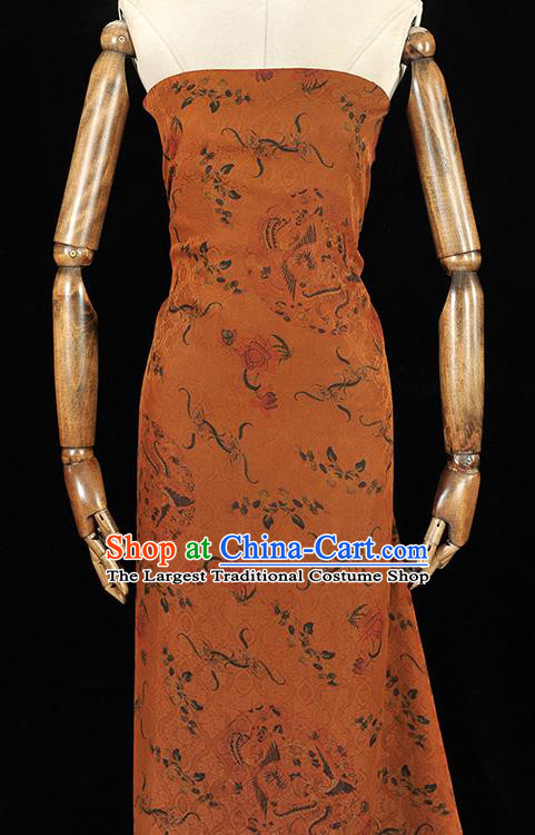 Chinese Classical Phoenix Pattern Ginger Gambiered Guangdong Gauze Cheongsam Cloth Material Traditional Silk Fabric