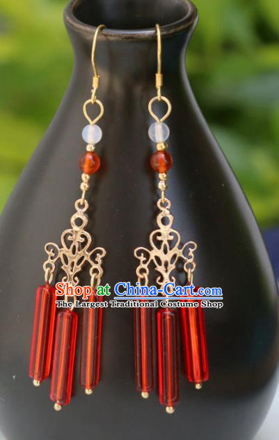 Handmade Traditional Classical Red Beads Tassel Ear Accessories Chinese National Earrings