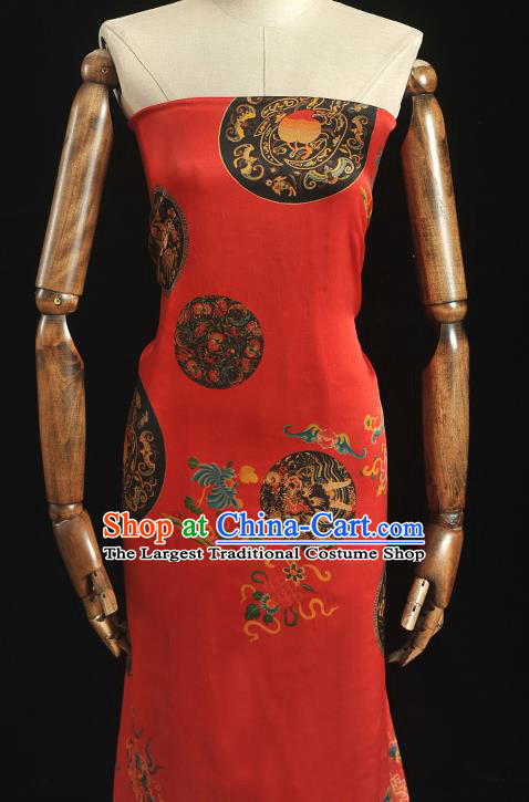 Top Grade Gambiered Guangdong Gauze Chinese Traditional Dragon Peach Pattern Red Silk Drapery Cheongsam Satin Fabric