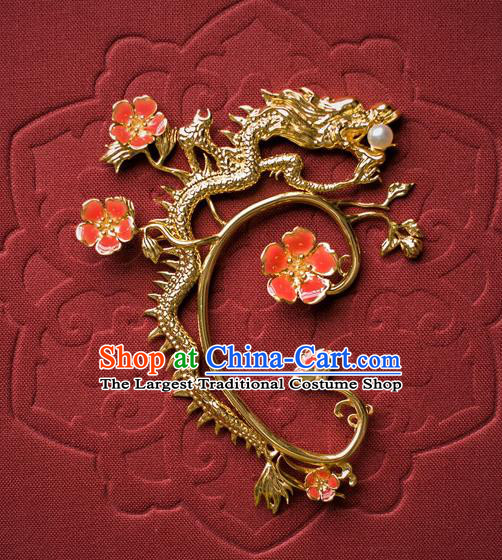 China Ancient Empress Gilding Dragon Ear Jewelry Accessories Traditional Qing Dynasty Queen Earrings