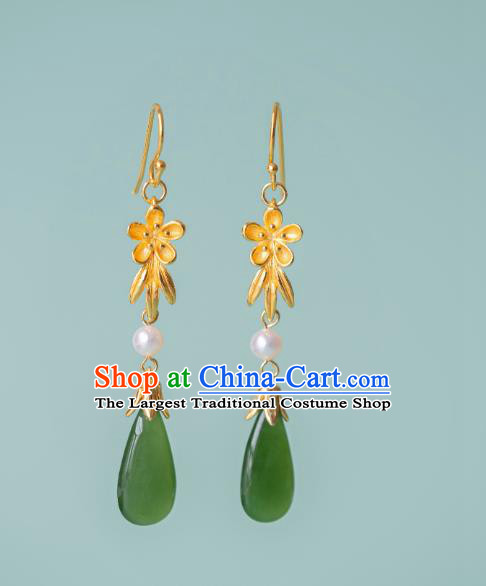 China Traditional Ming Dynasty Jade Earrings Ancient Court Lady Gilding Plum Ear Jewelry