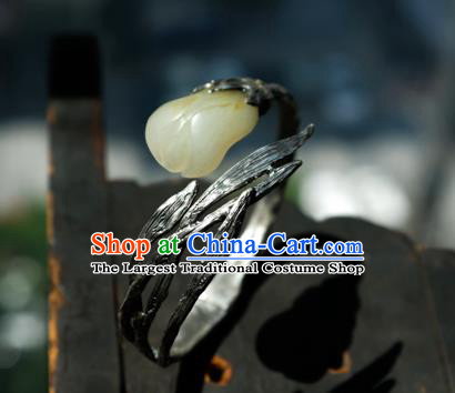 Chinese Handmade Silver Bracelet Accessories Traditional Yellow Jade Mangnolia Jewelry
