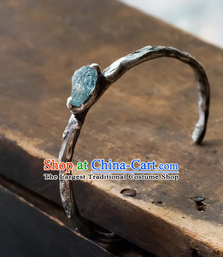 Chinese Traditional Aquamarine Jewelry Handmade Silver Bracelet Accessories