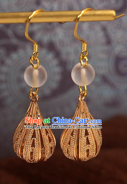 Handmade Chinese National Hanfu Golden Earrings Traditional New Year Ear Accessories
