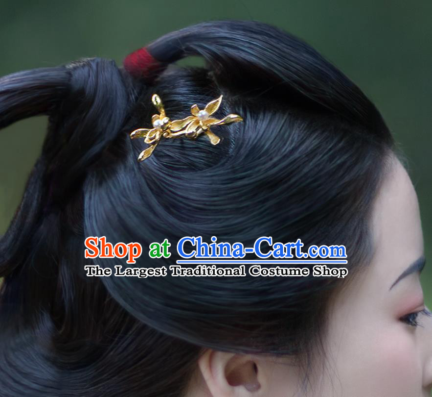 China Traditional Ming Dynasty Gilding Orchid Hairpin Hanfu Hair Accessories Ancient Court Hair Stick