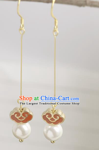 Handmade Chinese National Enamel Red Cloud Earrings Traditional Cheongsam Classical Ear Accessories
