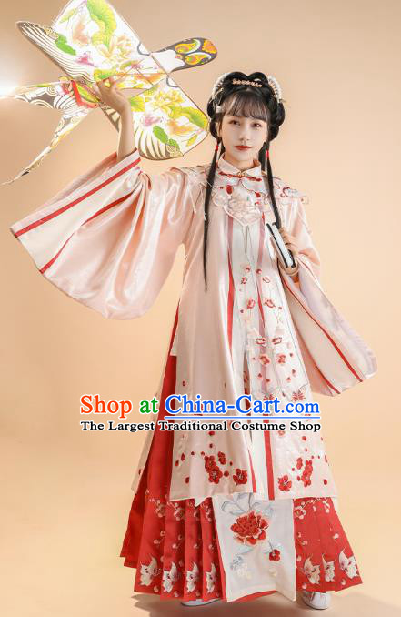 Ancient China Ming Dynasty Royal Princess Pink Dress Traditional Hanfu Historical Clothing