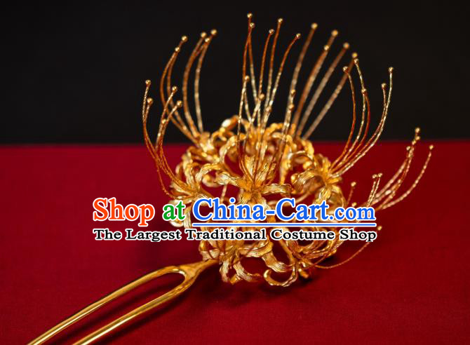 China Traditional Gilding Manjusaka Hair Accessories Tang Dynasty Hanfu Hair Clip Ancient Imperial Concubine Hairpin