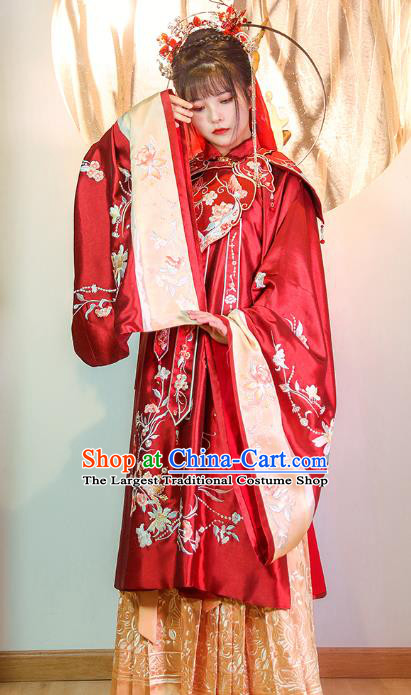 China Ancient Palace Princess Historical Clothing Ming Dynasty Embroidered Costumes Traditional Wedding Red Hanfu Dress