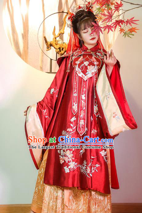 China Ancient Palace Princess Historical Clothing Ming Dynasty Embroidered Costumes Traditional Wedding Red Hanfu Dress