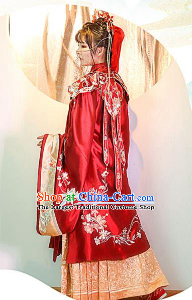 China Ancient Palace Princess Historical Clothing Ming Dynasty Embroidered Costumes Traditional Wedding Red Hanfu Dress