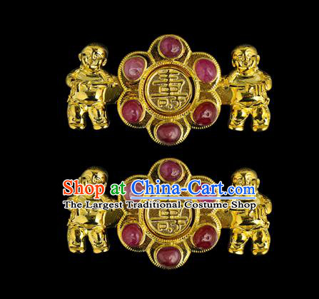 China Ming Dynasty Hanfu Jewelry Accessories Ancient Empress Golden Button for Women