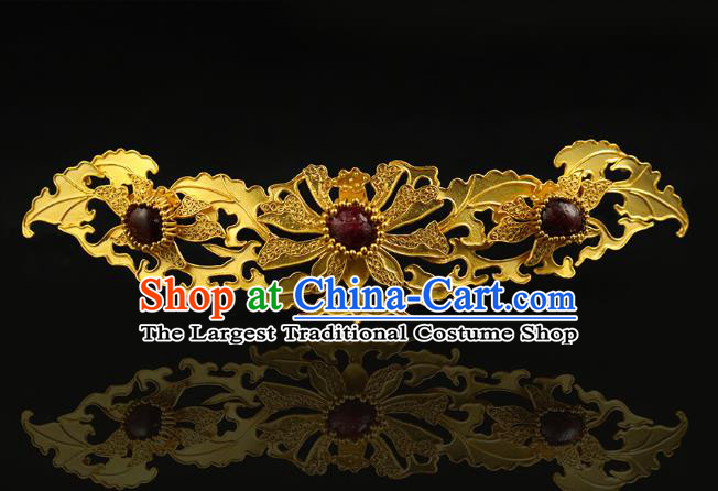 China Traditional Ming Dynasty Golden Lotus Hair Crown Handmade Hair Accessories Ancient Queen Filigree Hairpin