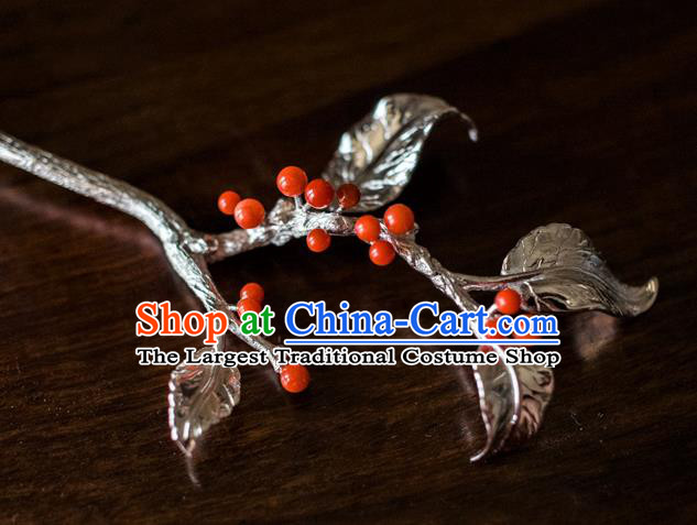 China Ming Dynasty Ormosia Hosiei Hairpin Traditional Hanfu Hair Accessories Ancient Princess Argent Hair Stick
