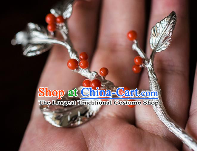 China Ming Dynasty Ormosia Hosiei Hairpin Traditional Hanfu Hair Accessories Ancient Princess Argent Hair Stick