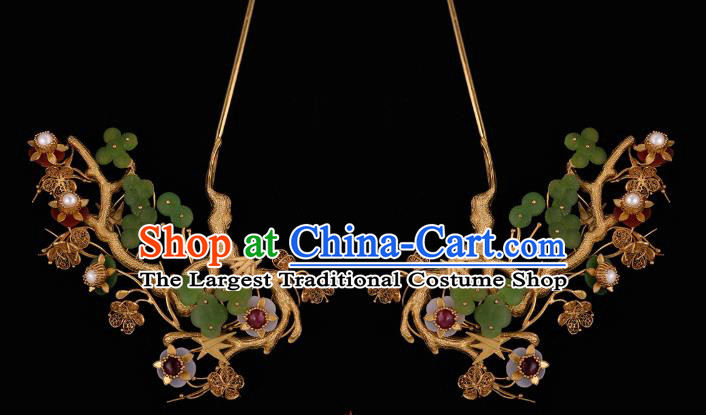 China Traditional Ming Dynasty Green Plum Hairpin Handmade Hair Accessories Ancient Empress Filigree Hair Stick