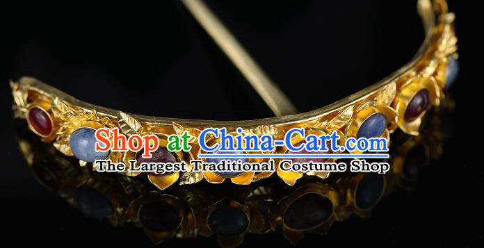 China Traditional Ming Dynasty Court Hair Crown Handmade Hair Accessories Ancient Queen Gems Hairpin