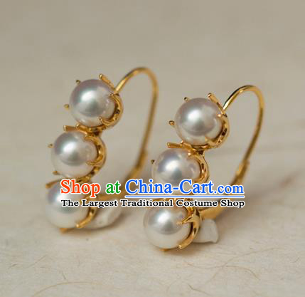 China Ancient Court Woman Ear Jewelry Traditional Qing Dynasty Imperial Concubine Pearls Earrings