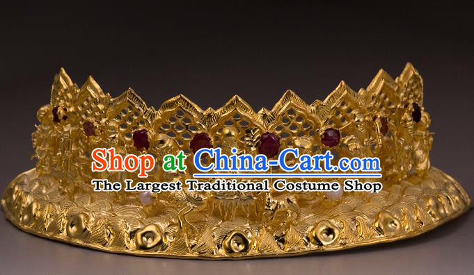 China Handmade Hair Accessories Ancient Court Empress Hairpin Traditional Ming Dynasty Ruby Gems Hair Crown