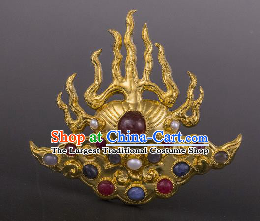 China Ancient Queen Flame Hairpin Handmade Hair Accessories Traditional Ming Dynasty Pearls Gems Hair Crown