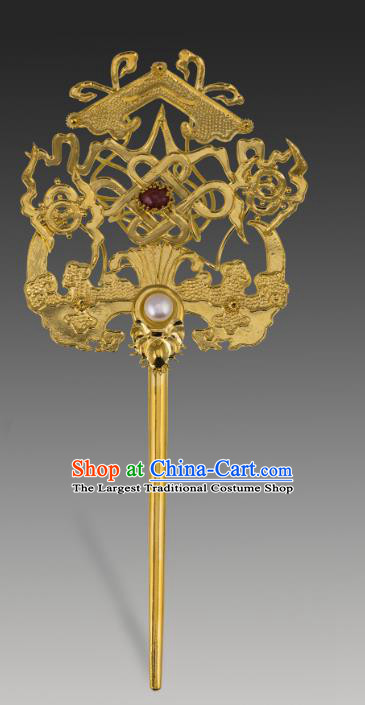 China Ancient Imperial Consort Golden Hair Stick Handmade Hair Accessories Traditional Qing Dynasty Palace Hairpin