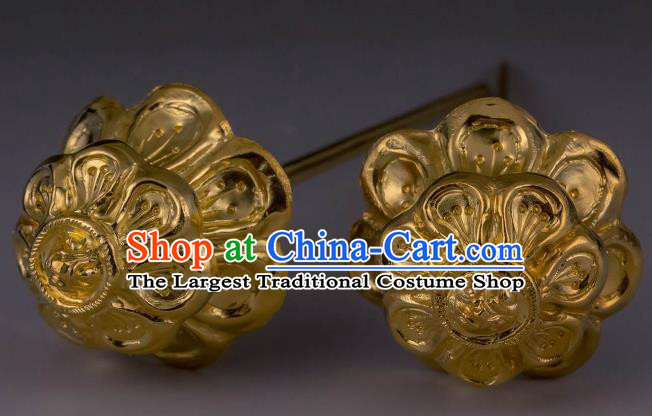 China Ancient Palace Lady Hair Stick Handmade Hair Accessories Traditional Tang Dynasty Golden Plum Hairpin