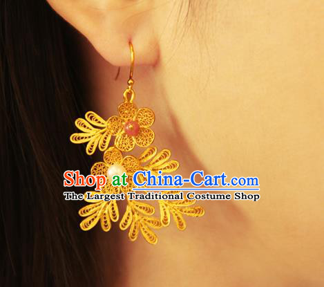 Handmade Chinese Gilding Ear Accessories Traditional Ancient Imperial Consort Silver Plum Earrings Jewelry